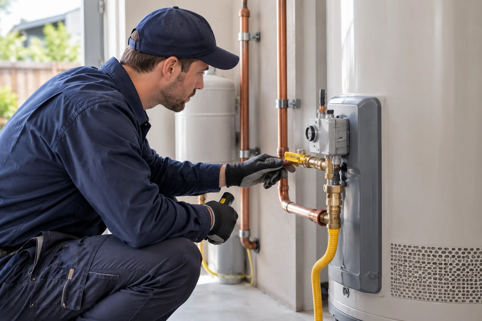 Licensed Melbourne gas fitter inspecting a gas hot water system that is not working