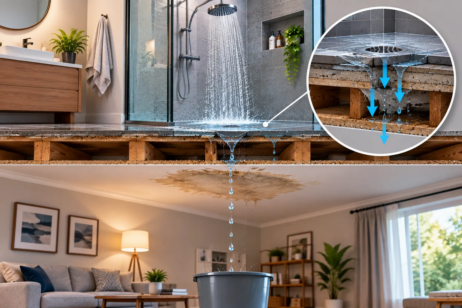 Water stain on a ceiling caused by a leaking shower in a Melbourne home