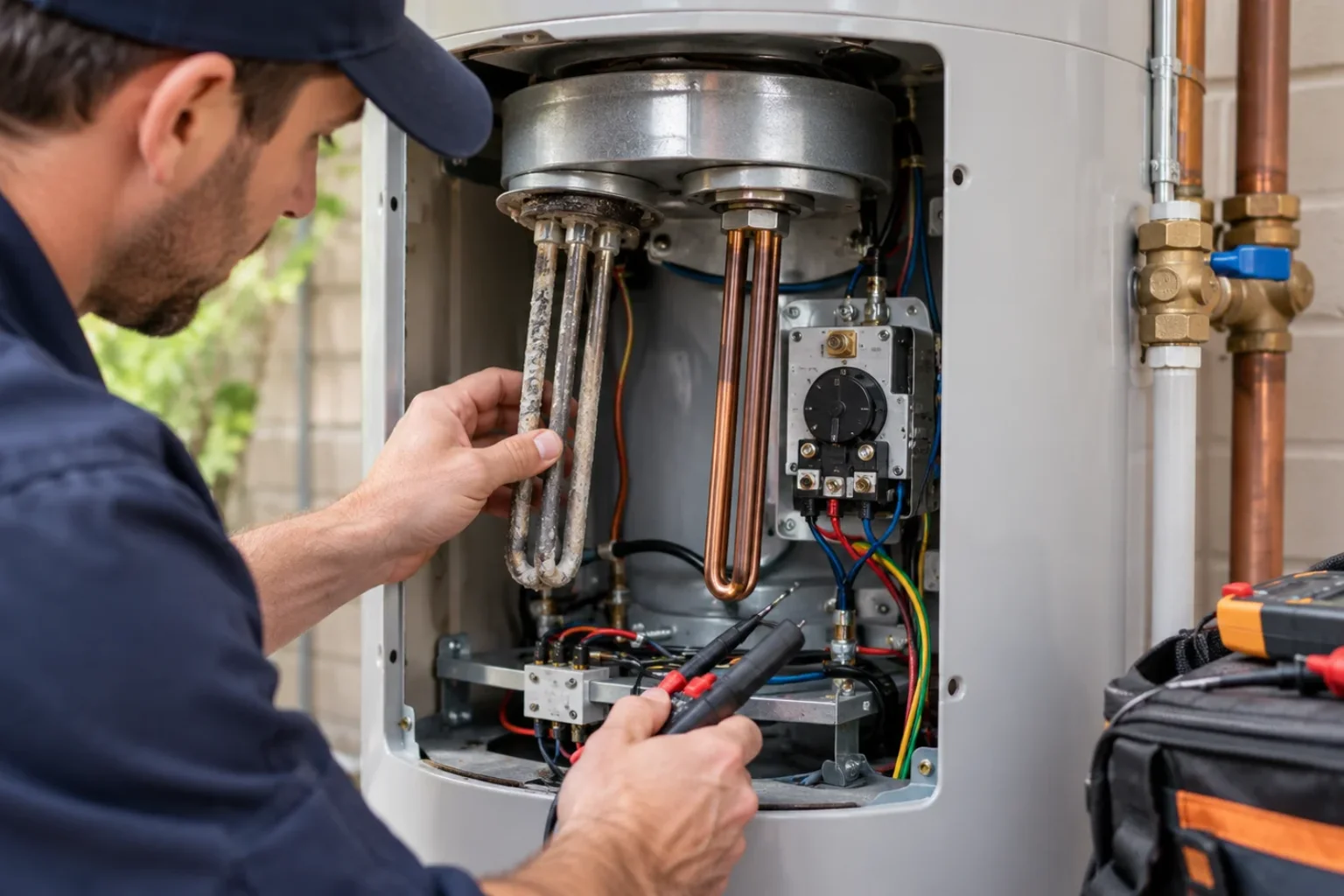 Licensed Melbourne plumber inspecting a hot water system that has stopped working