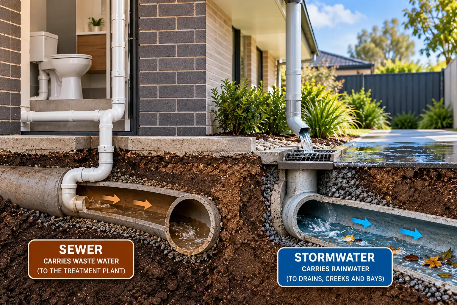Downpipe illegally connected into a sanitary sewer gully at a Melbourne property