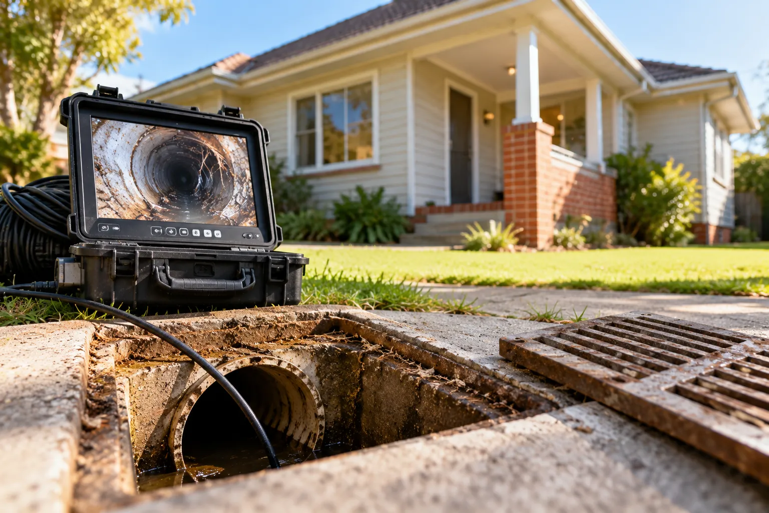 Plumber checking the drains of an older Melbourne home before purchase